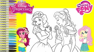 Disney Princess Makeover as My Little Pony Fluttershy and Gloriosa Daisy Coloring Book Pages [upl. by Oihsoy]