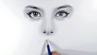 Cómo dibujar un rostro realista  Nariz ojos y boca boceto y sombreado  Paso a paso fácil [upl. by Ojibbob]