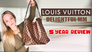 Louis Vuitton Delightful MM in Damier Ebene  5 year Review [upl. by Lindo]