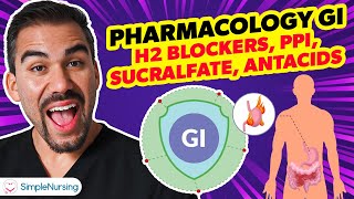 Pharmacology GI  H2 Blockers PPI Sucralfate Antacids nursing RN PN NCLEX [upl. by Schofield558]