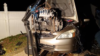 How to engine swap 03 Honda Accord Part4 enginetransmission removal [upl. by Aan]