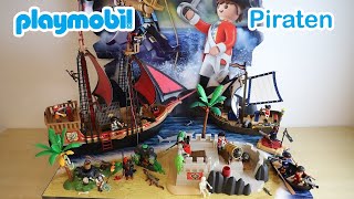 Playmobil Piraten Kampfschiff 70411 mit Segler 70412 und Bastion 70413 mit Schatzversteck 70414 [upl. by Annirtak]