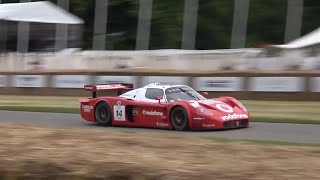 Maserati MC12 GT1 Exhaust Sound Crazy Flames Revs Driving Goodwood FOS 2024 [upl. by Enovi]