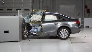 2012 Audi A4 driverside small overlap IIHS crash test [upl. by Azitram665]