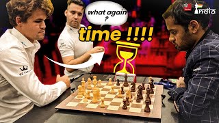 Magnus Carlsen thinks for 64 seconds in a 3minute blitz game  Magnus vs Arjun  World Blitz Team [upl. by Niknar106]