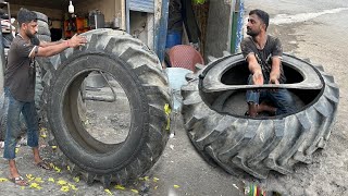 How Quick amp Effective Repair for Tractor Tire Impact Sidewall Damage  Amazing Repairing Process [upl. by Aynatahs]