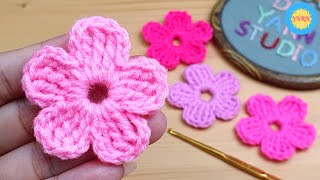 How to Crochet a Flower  Woolen Flower  Hand Embroidery  DIY Yarn Studio [upl. by Ardnik526]