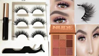 magnetic eyeliner eyelashesNo saloneye palate nude makeupglowmore [upl. by Nonohcle]