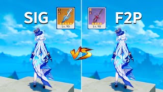 Furina Weapon Comparison Splendor Of Tranquil Waters vs Festering Desire DMG COMPARISON [upl. by Hammad582]