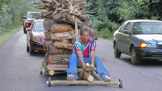 Risky Way They Ride Handmade Carts in American Traffic [upl. by Tormoria]