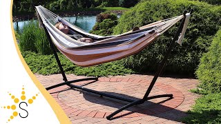 Sunnydaze Brazilian Double Hammock with Stand and Case  Calming DesertDB COMBOCalming Desert [upl. by Norton112]