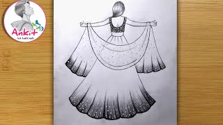 How to draw a girl with lehenga  girl drawing  how to draw a girl in beautiful traditional dress [upl. by Nnylirret793]