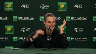 Aryna Sabalenka Post Match Press Conference Following 4th Round Win 2023 BNP Paribas Open [upl. by Serolod]