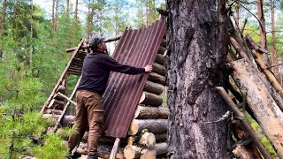 BUILDING a SECRET BUSHCRAFT CABIN for LONELY MEN  Survive in the Wild  No Talking [upl. by Notniuq]