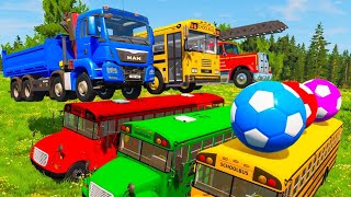 Double Flatbed Trailer Truck vs Speedbumps  Long Slide Game with Big amp Small Cars  BeamNG Drive [upl. by Werdma830]