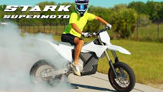 Worlds Fastest ELECTRIC SUPERMOTO 80HP Stark Varg 100mph [upl. by Cookie]