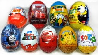 9 Surprise Eggs Unboxing Kinder Zaini Cars 2 Spongebob Thomas [upl. by Haye]