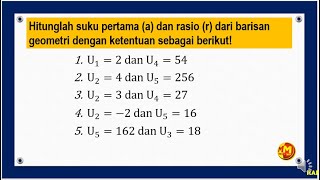 Menentukan Suku Pertama a dan Rasio r Pada Barisan Geometri [upl. by Annemarie]