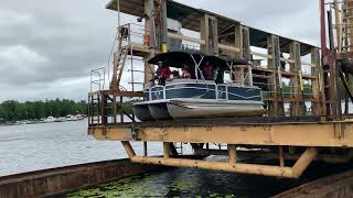 Pontoon boat moving up Big Chute Marine Railway [upl. by Mimi]