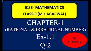 ICSE MATHEMATICS  MLAGARWAL  Class 9  Chapter 1 RATIONAL amp IRRATIONAL NUMBERS EX 11Q2 [upl. by Nwatna]