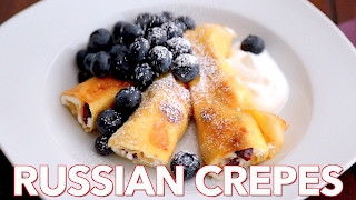 Russian Crepes with Cheese Nalesniki  Natashas Kitchen [upl. by Hylan535]