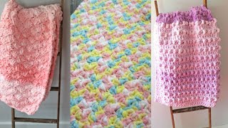 3 Bernat Baby Blanket Crochet Patterns Super Chunky Yarn Easy Projects Left Handed [upl. by Lasala]