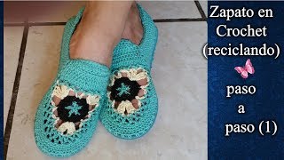 ZAPATO PARA DAMA en crochet PASO A PASO 1 de 2 [upl. by Anh]