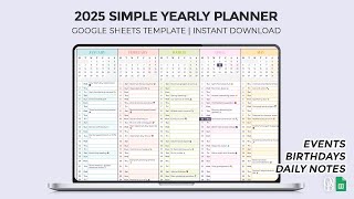 2025 Simple Yearly Planner Events Birthdays amp Daily Notes  Google Sheets Template [upl. by Hamaso]