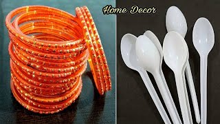 3 Superb Home Decor Ideas using Plastic Spoons and Old Bangles  DIY crafts using waste material [upl. by Mikey895]