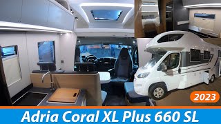 NEU  Adria Coral XL Plus 660 SL  Roomtour 2023  sehr geräumiger Alkoven Camper mit Einzelbetten [upl. by Baily]