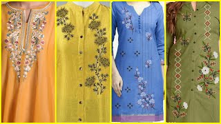 Unique style hand embroidery  machine embroidery kurti designs [upl. by Ebner]