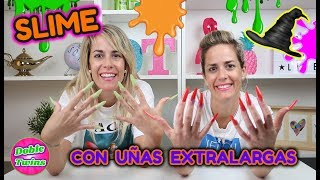 SLIME CON UÑAS EXTRA LARGAS Haciendo Slime con Uñas XXL DOBLE TWINS [upl. by Otrebogad]