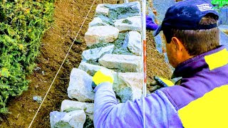 NATURSTEIN HANGMAUER GRAUWACKE VERMÖRTELT PROFI MAURER TIPPS STEINHAUER BAUSTELLEARBEIT ANLEITUNG [upl. by Lienad]