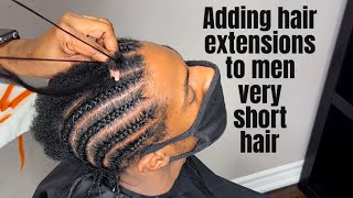 Cornrows on short hair with hair extension  for Men  Parting Tutorial [upl. by Hanikehs]