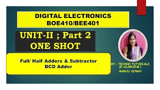 Digital electronics  Unit 2 One shot  BOE410  BEE401 Part 2 Adders  Subtractors Decimal Adder [upl. by Iene]