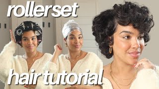 Rollerset Hair Tutorial On Short Natural Hair BEGINNER FRIENDLY  Rollerwrap Tutorial [upl. by Imis]