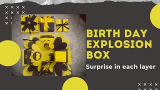 Diy Birthday Explosion Box  Birthday gift  Surprise in each layer  yellow and black theme  Love [upl. by Egan405]