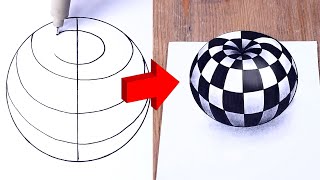 Easy 3D Sphere Drawing amp Illusion Art Tricks [upl. by Studnia]