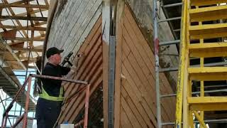 shipwright Cody caulking 1994 schooner Maple Leaf [upl. by Pickard]