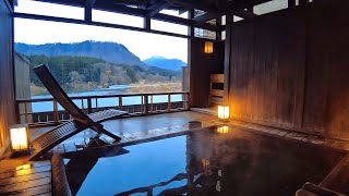 Staying at Japans Onsen Ryokan with an Openair Bath with a Spectacular View  Fukusen Niigata [upl. by Enileqcaj]