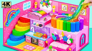 🌈 How To Build Pink Unicorn House with Rainbow Slime Pool from Cardboard Clay  DIY Miniature House [upl. by Uria852]