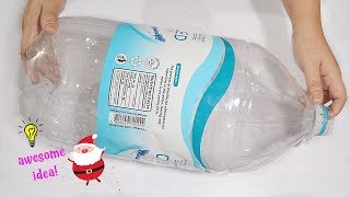 Easy RECYCLED idea with plastic bottleHow to make Santa bucket for Christmas best reuse idea [upl. by Ahsir]