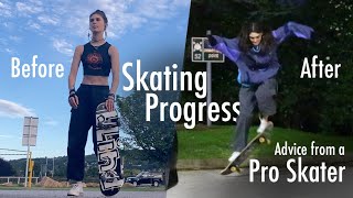 Skating Tips from a Pro Skater Learning to Skateboard Progress Update [upl. by Gordon]