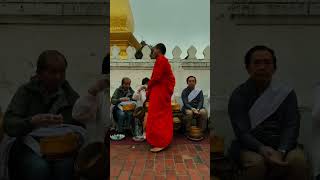 Making merit by giving alms to monks in the morning in Luang Prabang laos travel luangprabang [upl. by Derfnam]