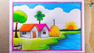 Gramer Prakitik Drisso Drawing 💚 Village Nature Art 💛 Voice Tutorial [upl. by Kathlene]