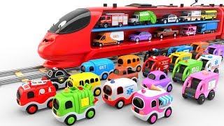 Colors for Children with Train Transporter Toy Street Vehicles [upl. by Hniht]