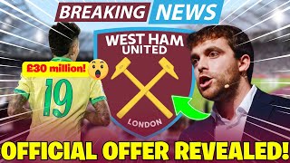 🤑 £30 MILLION FOR A BRAZILIAN STRIKER WEST HAM NEWS TODAY [upl. by Moyers]