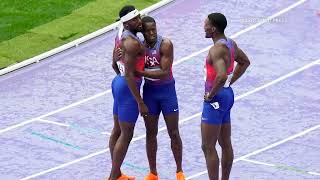 WATCH Team USA disqualified from mens 4x100m relay at Paris Olympics as Canada takes gold [upl. by Ecnatsnok]