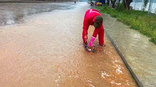 Draining Massive Heavy Raining On Street  Removing All Trash and Debris Out [upl. by Orferd]