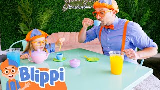 Blippi DRINKS Coffee at Mochas amp Minis  Blippi  Challenges and Games for Kids [upl. by Ahsertal]